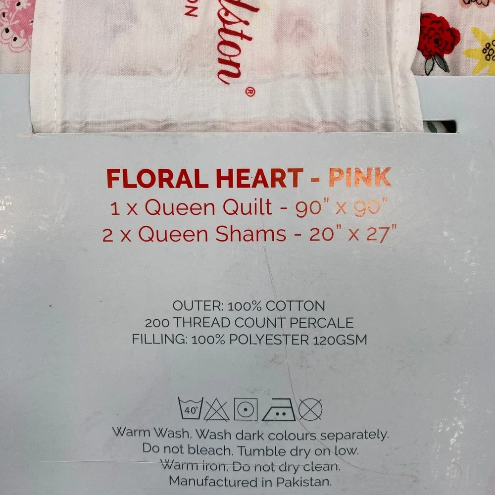 Cath Kidston Floral Heart Quilt Set Queen Pink Cotton Shabby Chic Cottagecore